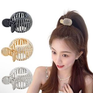 Set of Three Hair Clips - Black, Gold, Silver